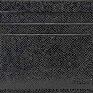 Prada Black Saffiano Card Case with Subtle Logo